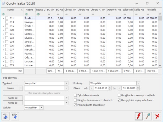 obroty i salda Comarch ERP Optima Księga Handlowa